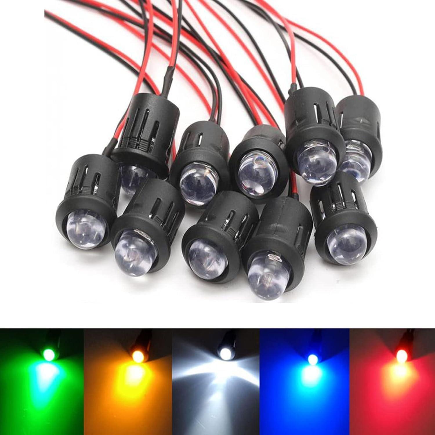 50 Bombillas LED Pre-Cableadas 10mm QCCAN 12V 5 Colores