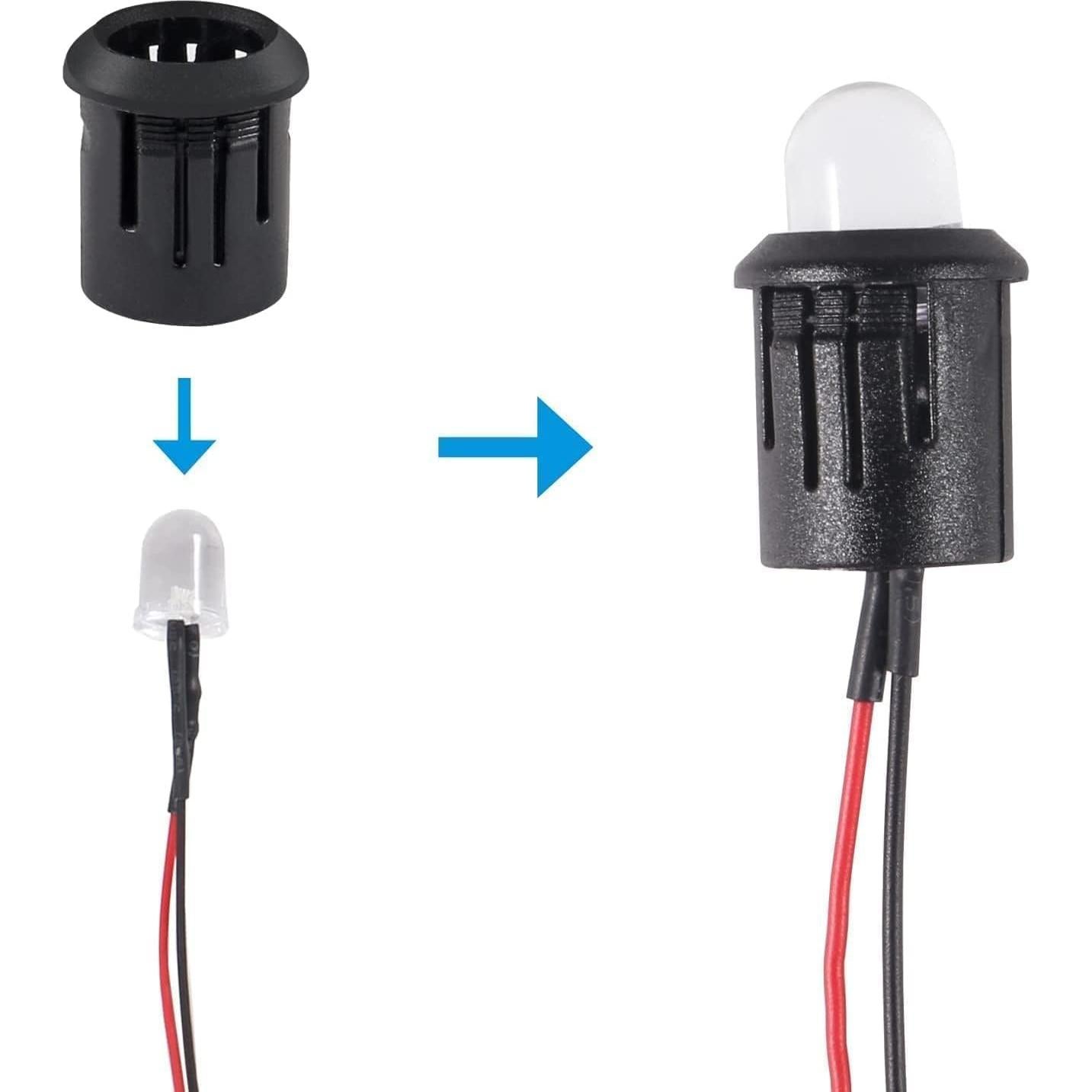 50 Bombillas LED Pre-Cableadas 10mm QCCAN 12V 5 Colores