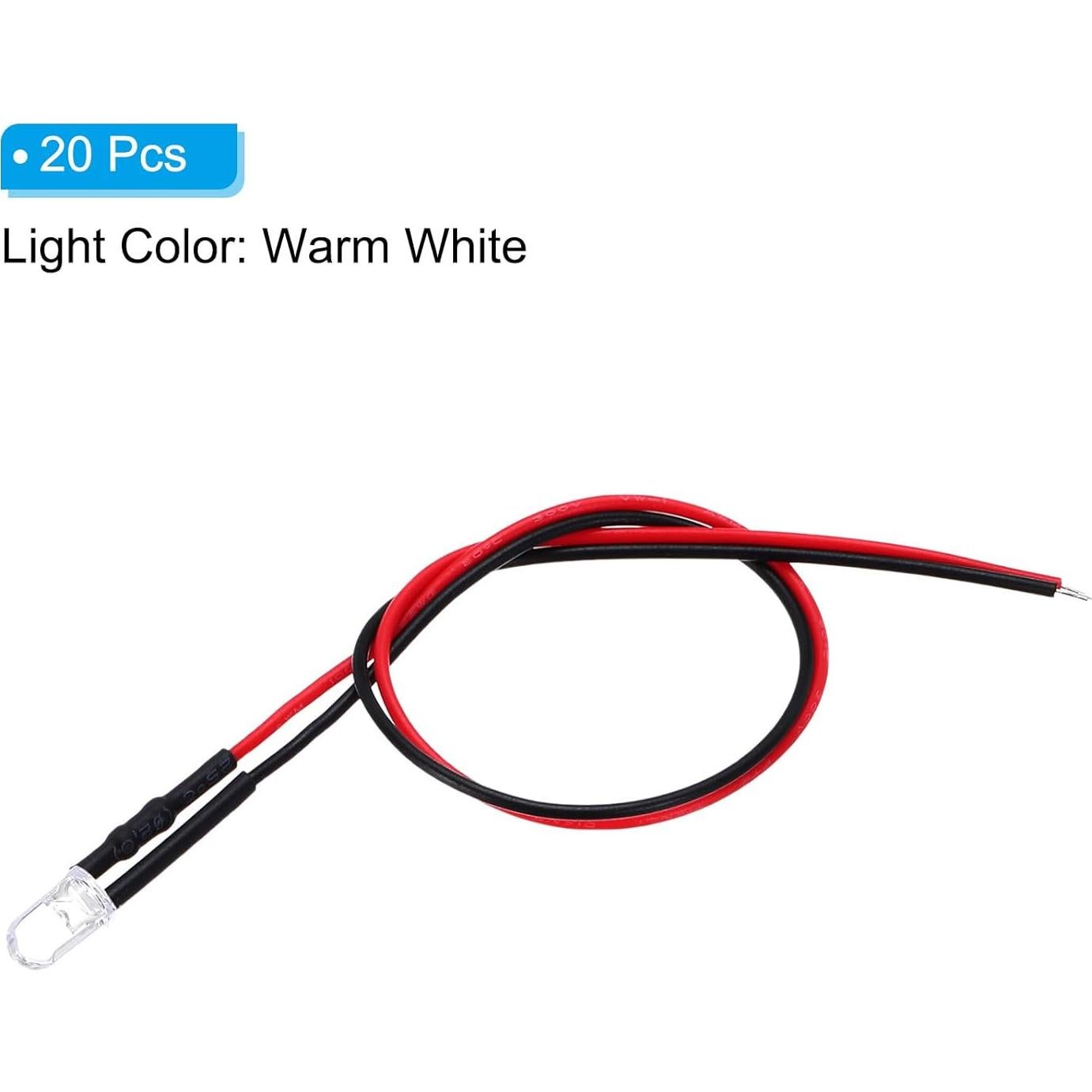 Diodos LED 5mm PATIKIL Luz Blanca Cálida 20 Pcs 3V