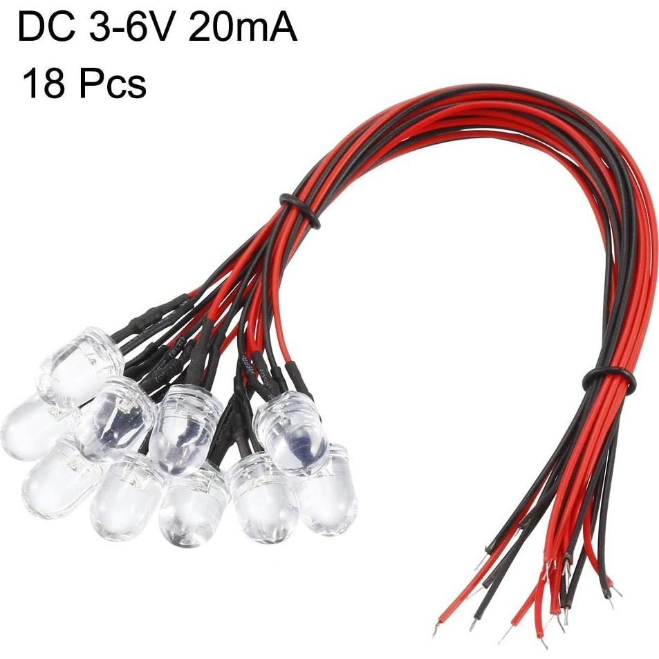 18 Piezas LED Pre Cableados 10mm uxcell Parpadeo Lento DC3-6V
