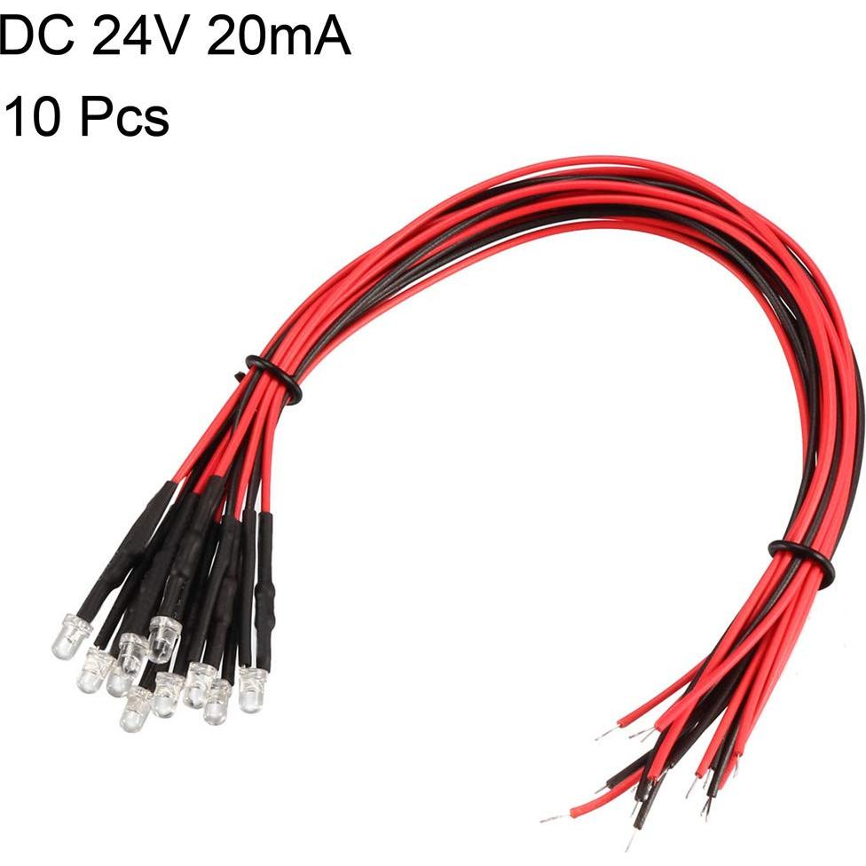 10 LEDs Pre Cableados 3mm uxcell Blanco Cálido DC 24V 20cm