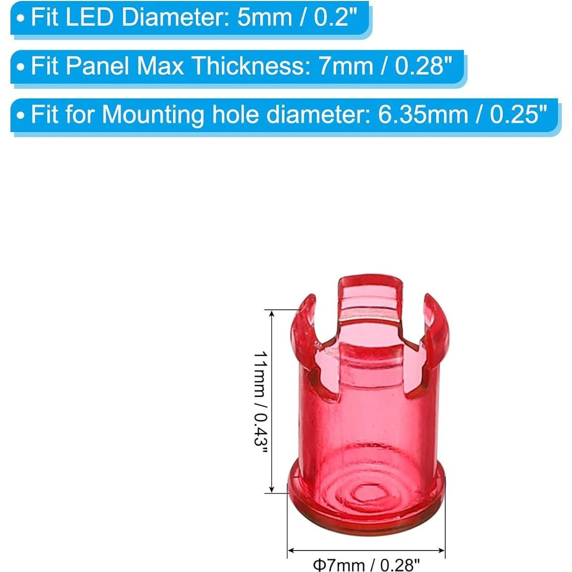 Soporte LED 5mm PATIKIL - 30 Clips Rojo para Panel
