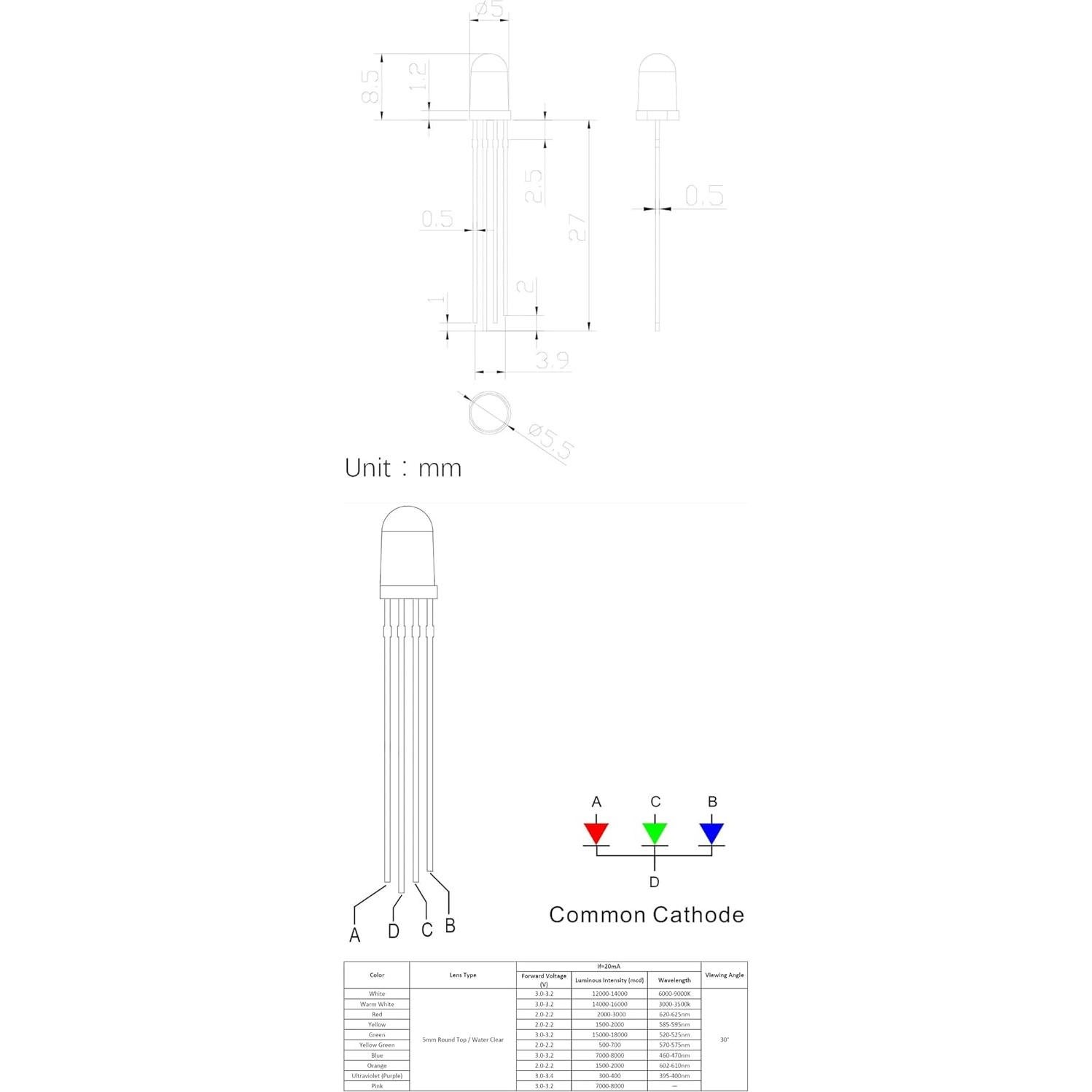 100 Diodos LED RGB 5mm Cleiscry Ánodo Común para DIY