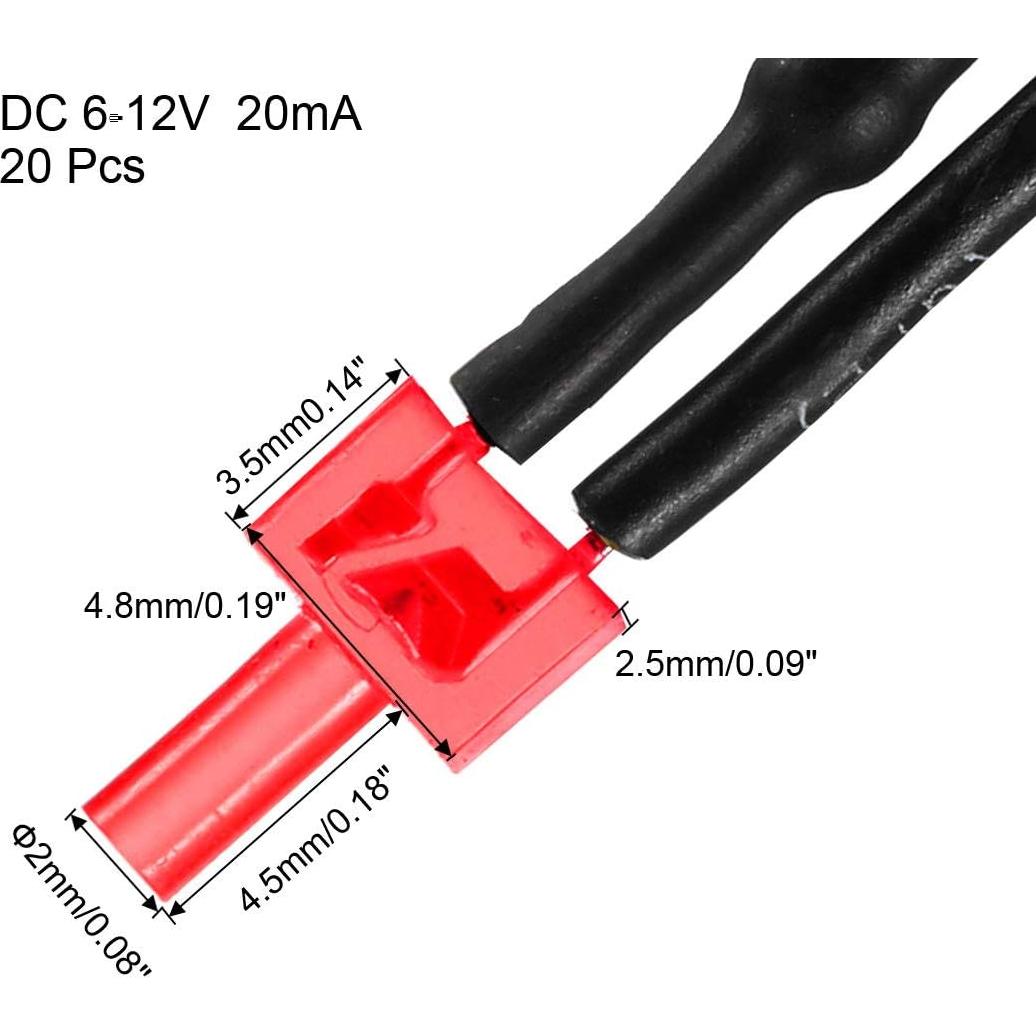 20 Piezas LED Pre-Cableados 2mm Rojo uxcell DC 6-12V