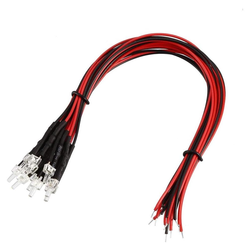 10 LEDs Pre-cableados uxcell 2mm Blanco Cálido DC 6-12V