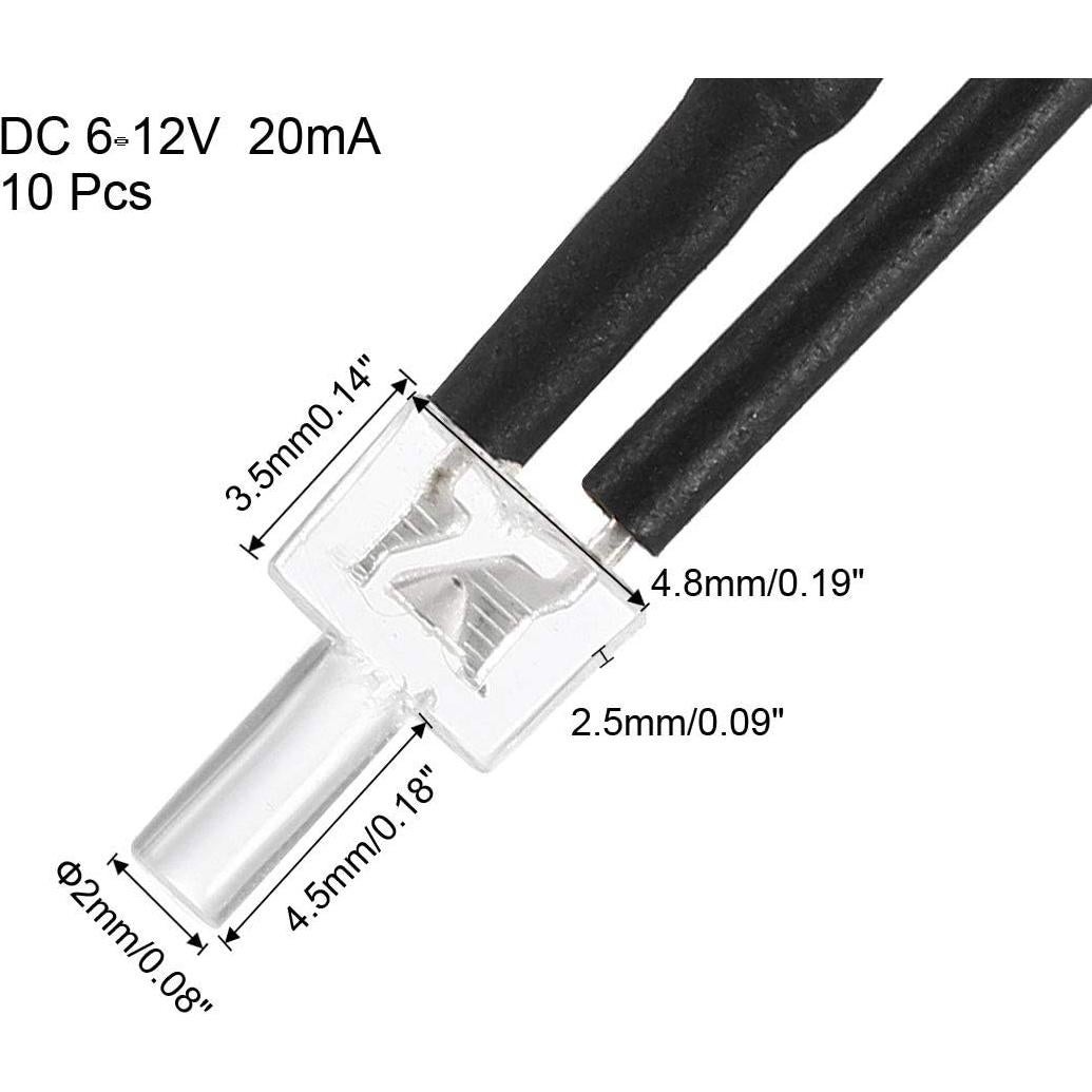 10 LEDs Pre-cableados uxcell 2mm Blanco Cálido DC 6-12V