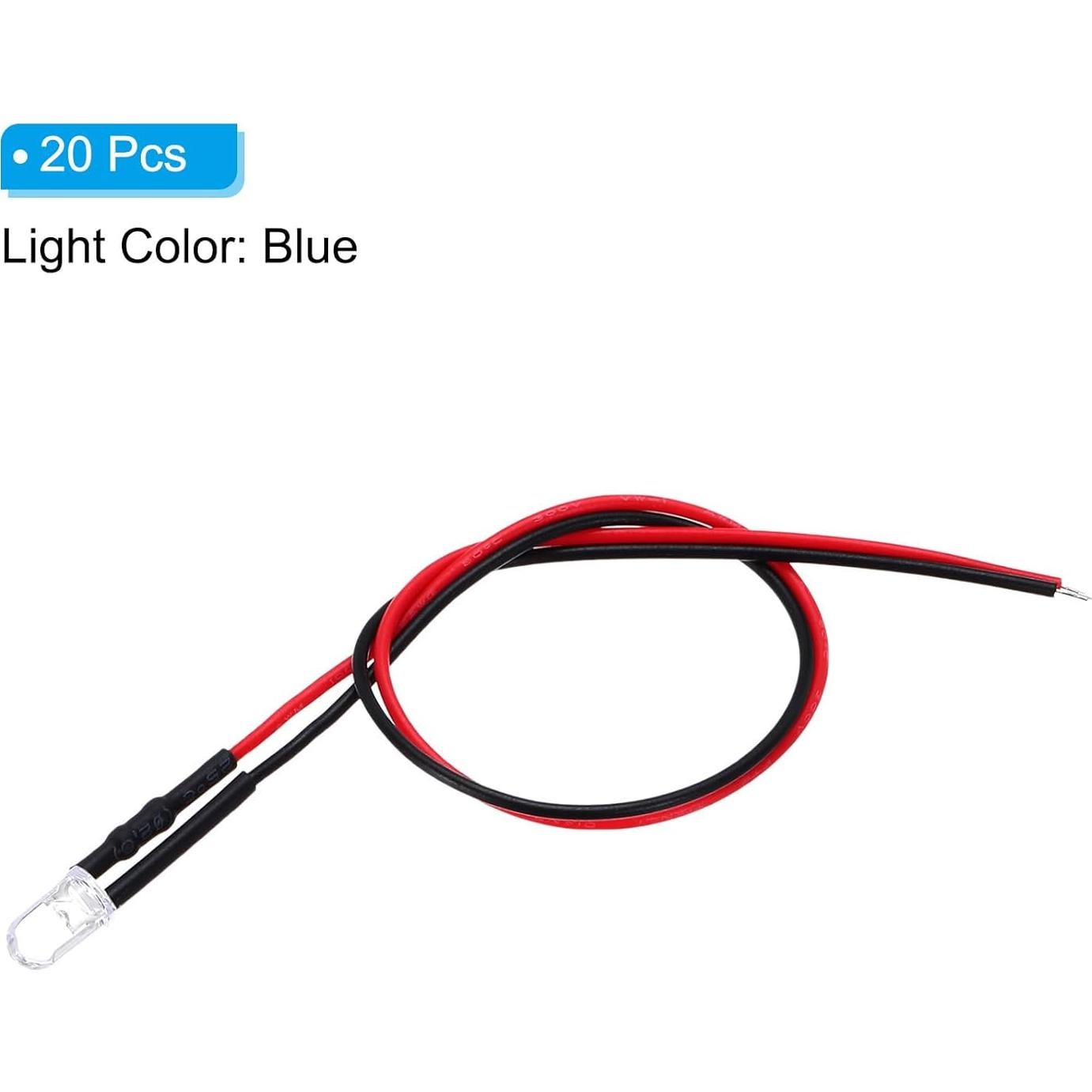 Diodos LED Azul PATIKIL 5mm Pre Cableados 20 Pcs 4.5-6V