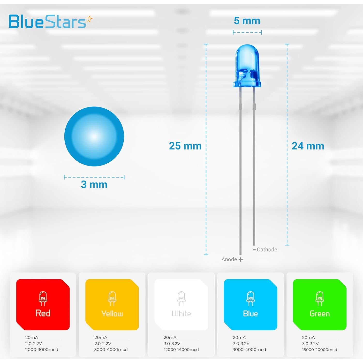 Kit de 500 Diodos LED 5mm BlueStars - 5 Colores Variados