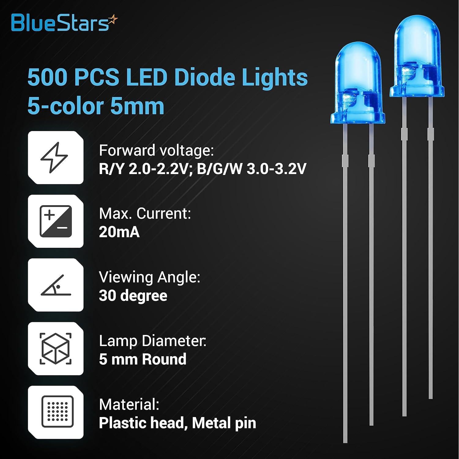 Kit de 500 Diodos LED 5mm BlueStars - 5 Colores Variados