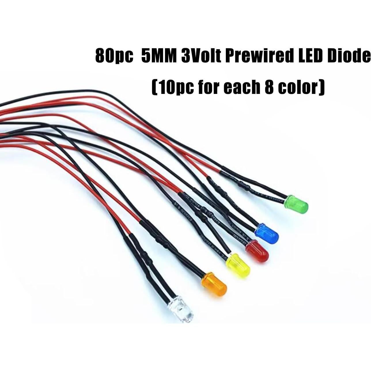 Kit de 80 luces LED pre cableadas 3MM 3V 8 colores con soportes