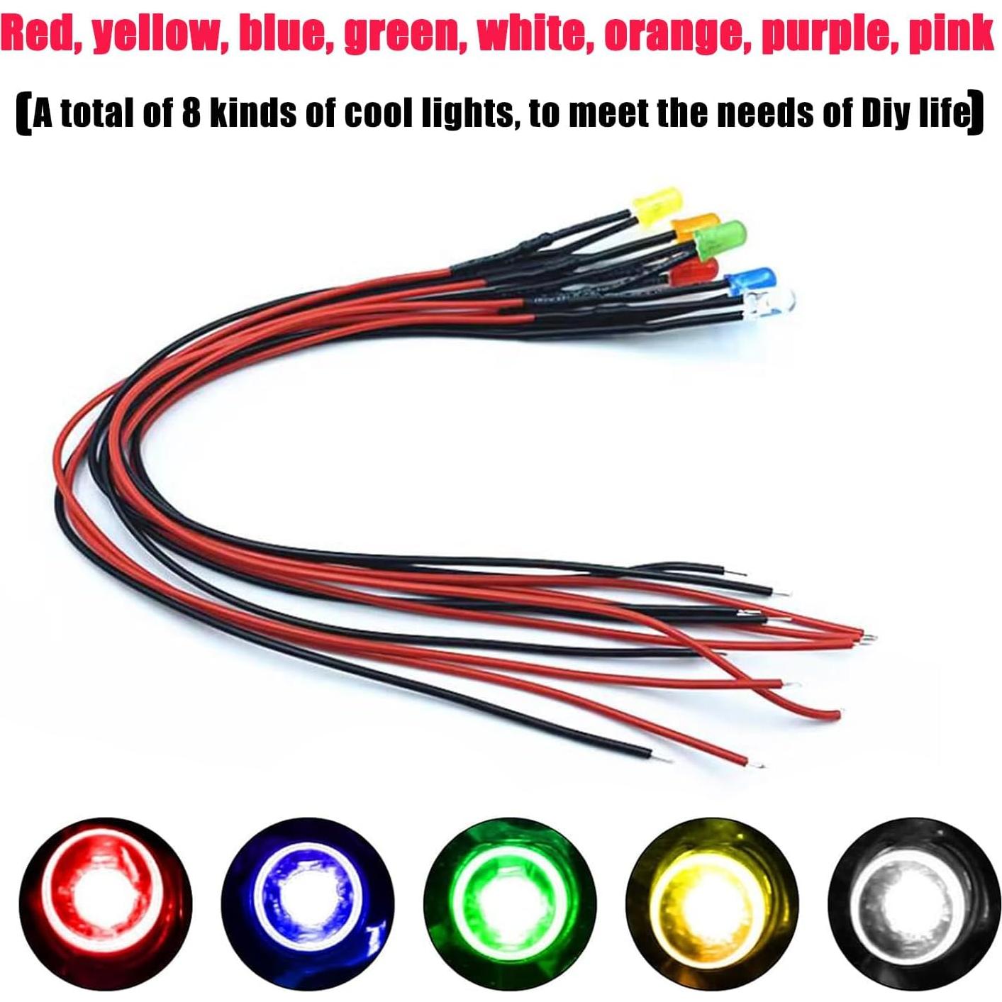 Kit de 80 luces LED pre cableadas 3MM 3V 8 colores con soportes