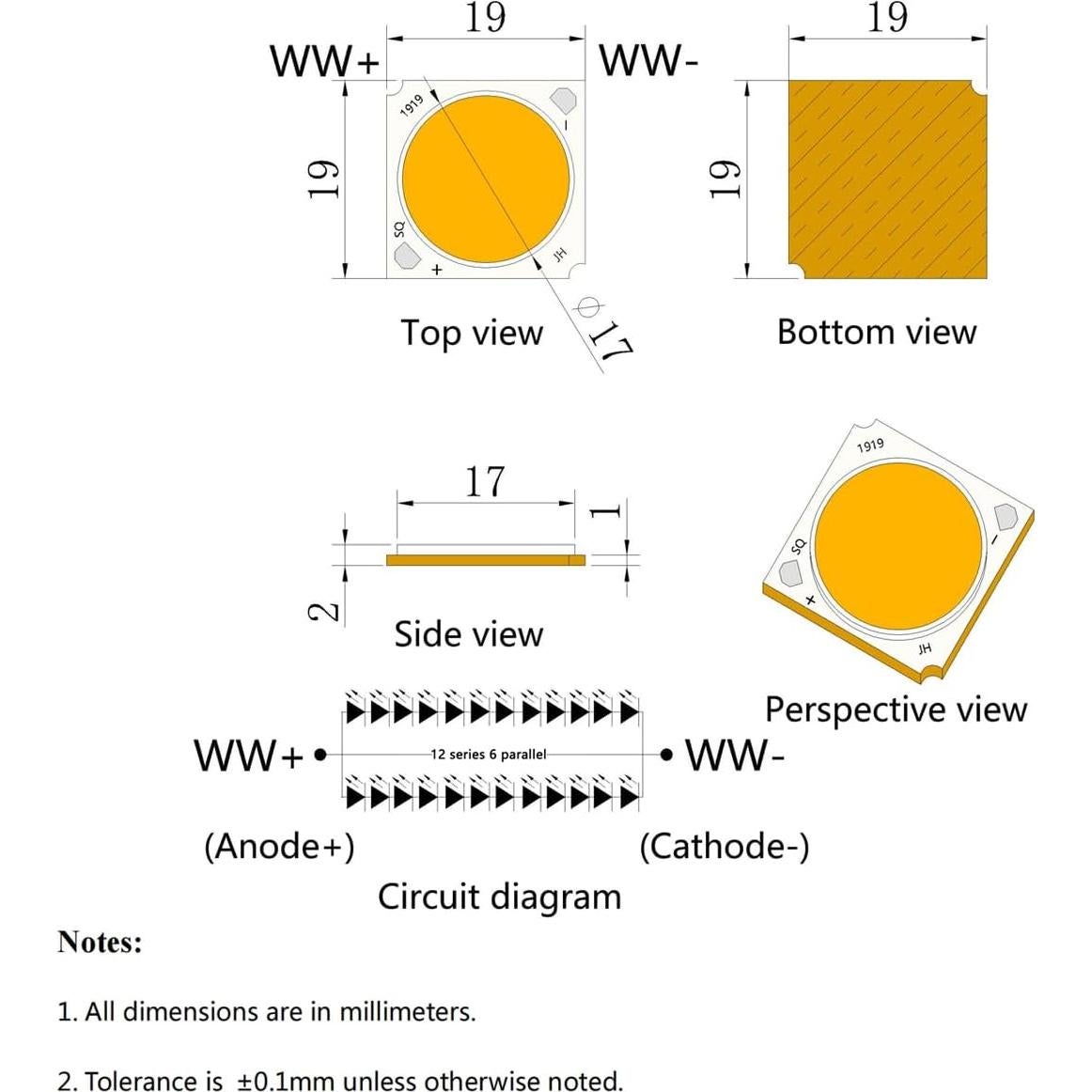 Chip LED 36W Blanco Cálido 3000K CRI95 LEDGUHON