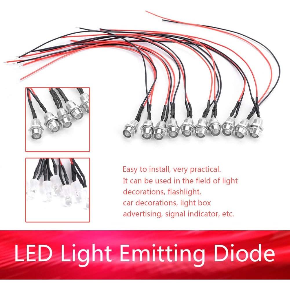 Kit de 10 Diodos LED Pre-Cableados 12V 8mm Blanco y Colores