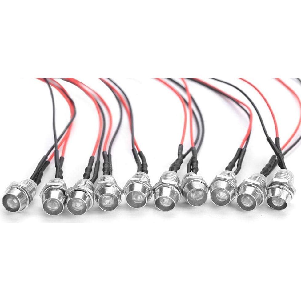 Kit de 10 Diodos LED Pre-Cableados 12V 8mm Blanco y Colores