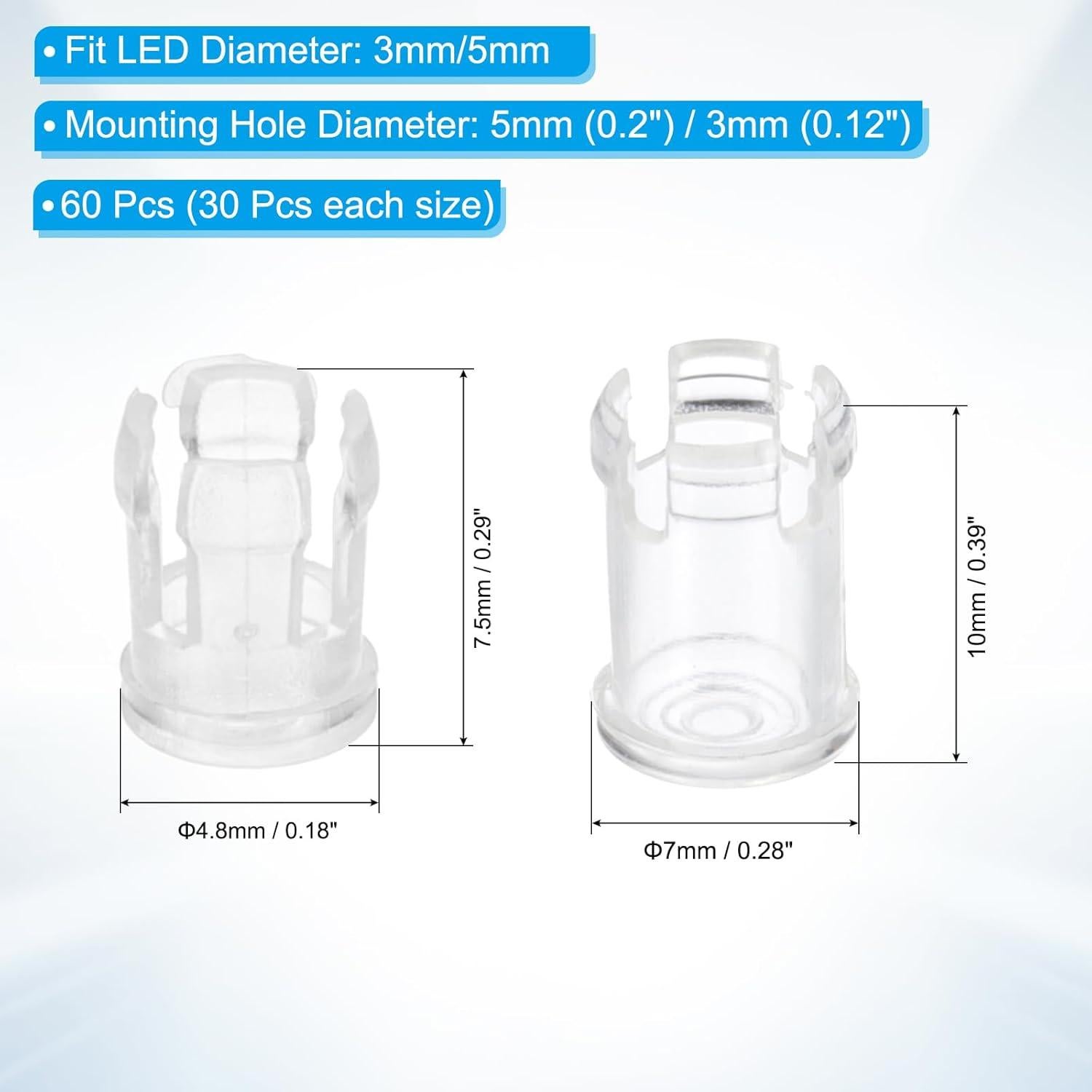 Soporte LED Transparente PATIKIL 3mm/5mm Paquete 60 Piezas