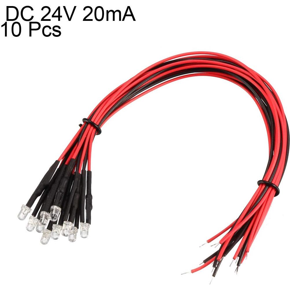10 LEDs Pre Cableados 3mm uxcell Blanco DC24V 20cm