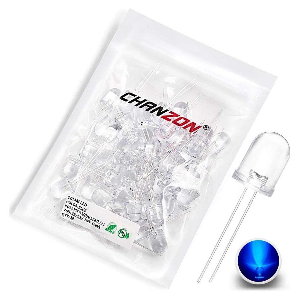 Diodos LED Azul 10mm Chanzon 50 Piezas 3V 20mA
