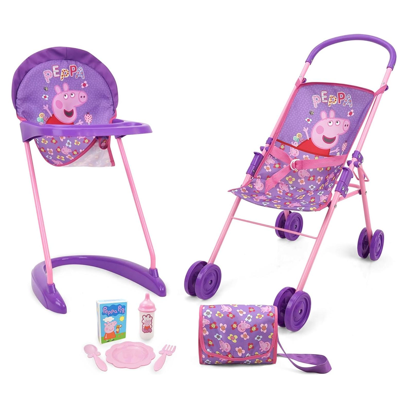 Set Peppa Pig Paseo y Alimentación 8 Piezas - Morado/Rosa
