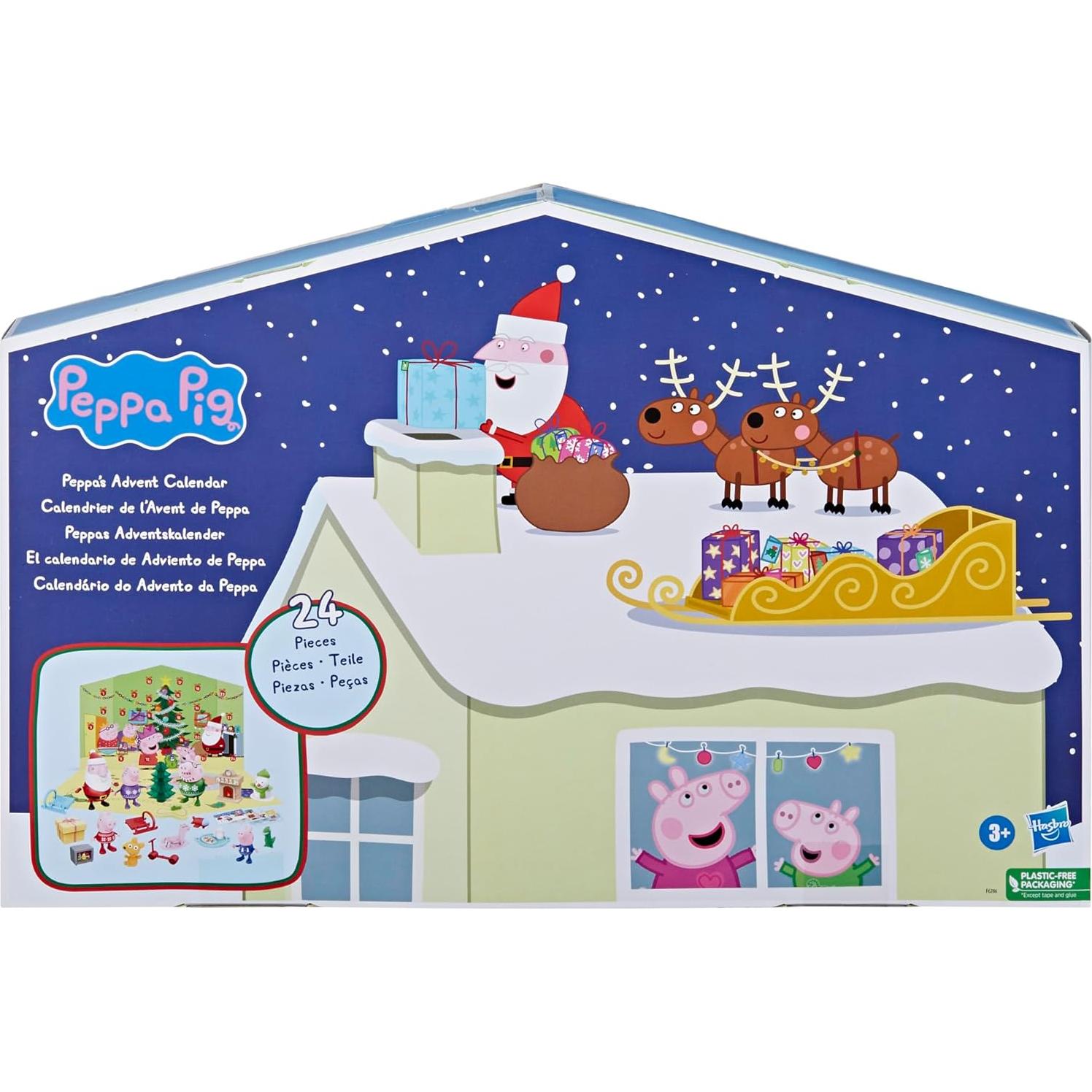 Advent Calendar with 24 Surprise Toys and Stickers Including 5 Peppa Pig Figures, Preschool Toys for 3 Year Old Girls and Boys and Up