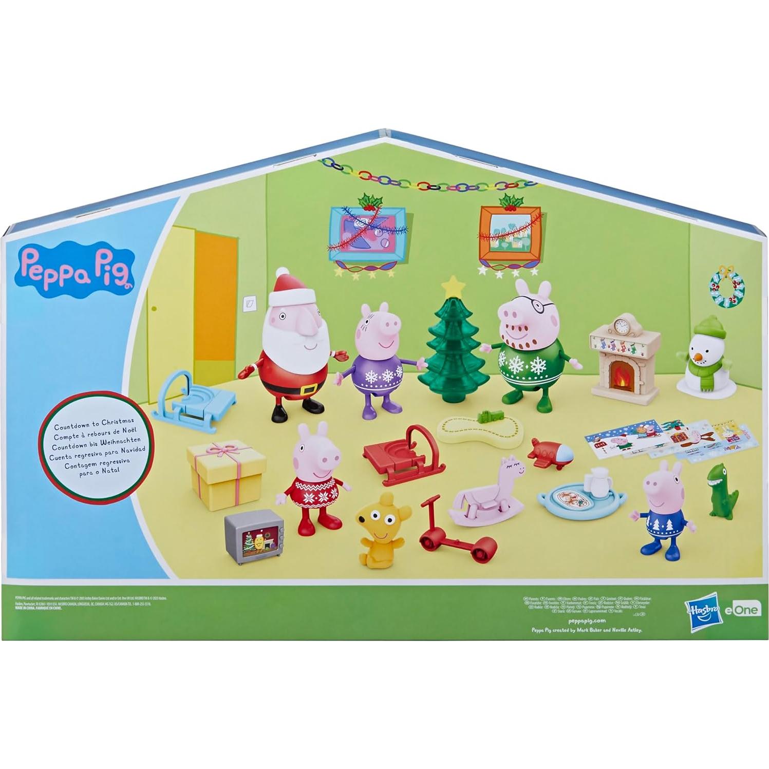 Advent Calendar with 24 Surprise Toys and Stickers Including 5 Peppa Pig Figures, Preschool Toys for 3 Year Old Girls and Boys and Up