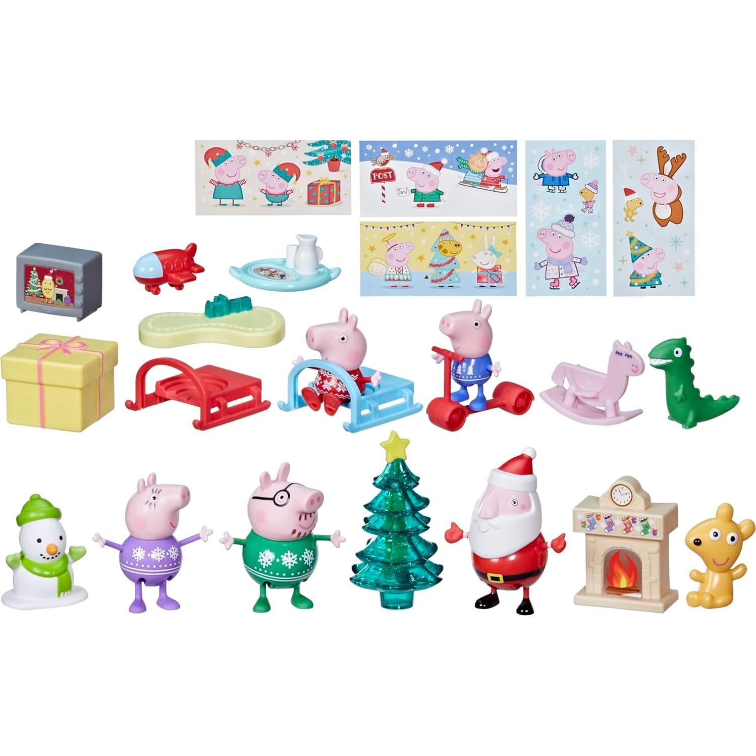 Advent Calendar with 24 Surprise Toys and Stickers Including 5 Peppa Pig Figures, Preschool Toys for 3 Year Old Girls and Boys and Up