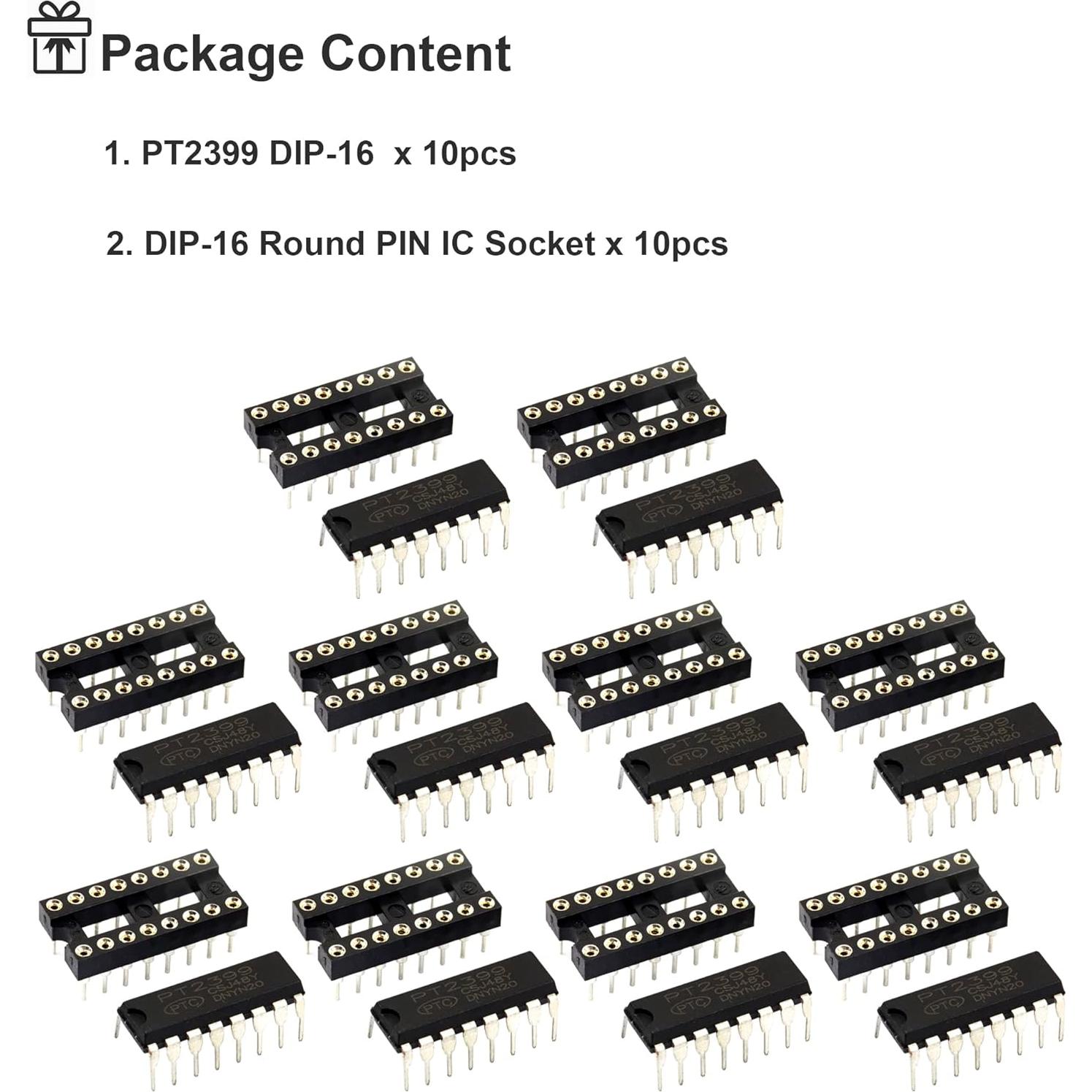 Circuito Integrado de Eco PT2399 - 10 Piezas con Zócalo DIP-16