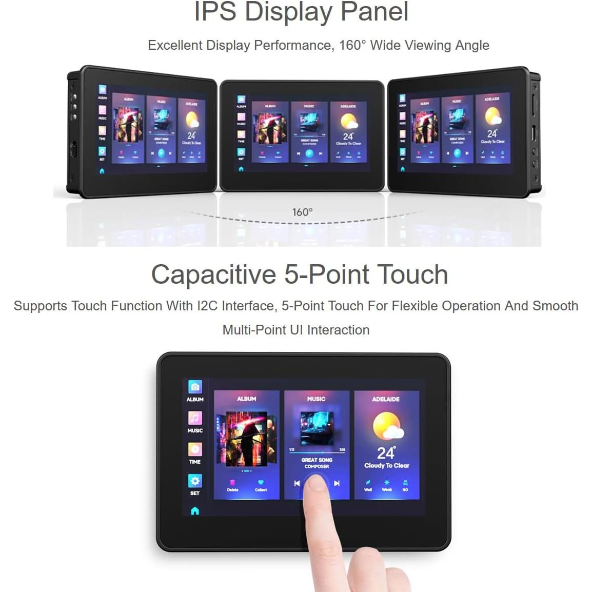 Placa de Desarrollo Waveshare ESP32-S3 4.3" Táctil RGB 800x480