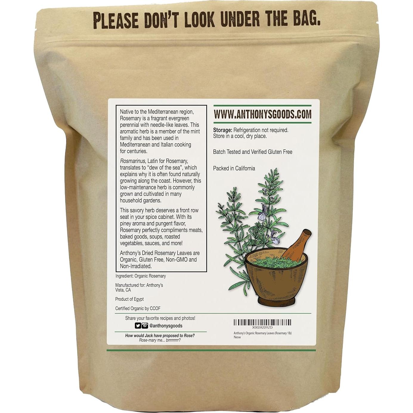 Hojas de Romero Secas Orgánicas Anthony's 0.45 kg Sin Gluten