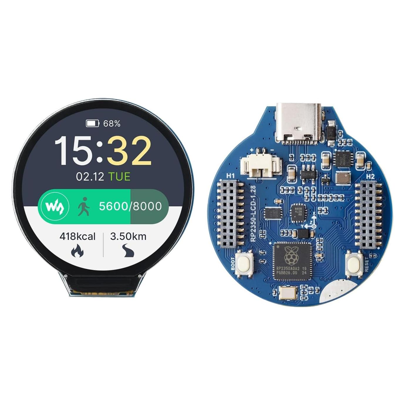 Placa MCU Waveshare RP2350 con LCD 1.28" 240x240 IPS