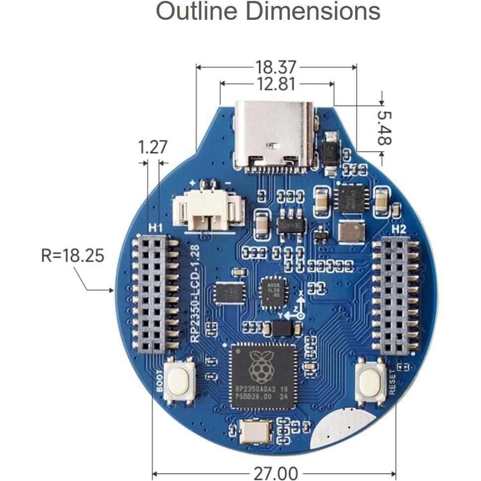 Placa MCU Waveshare RP2350 con LCD 1.28" 240x240 IPS