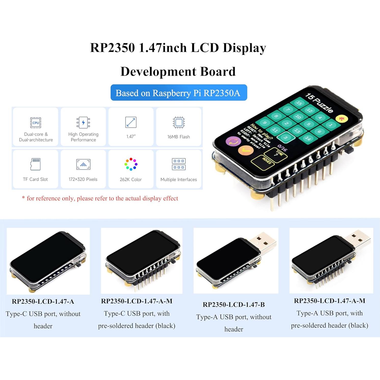 Placa de Desarrollo RP2350 con Pantalla LCD 1.47" y USB-C