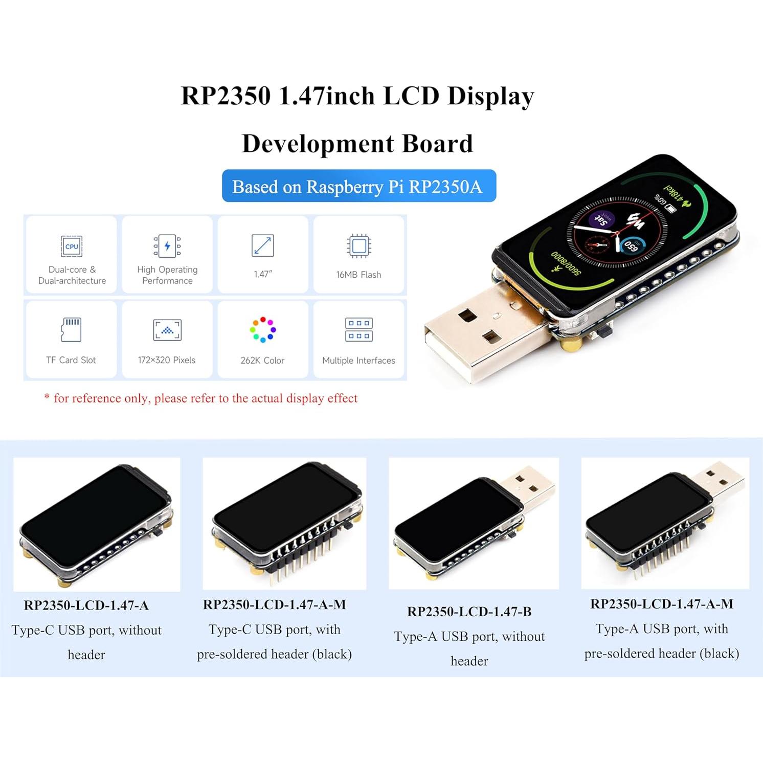 Placa de Desarrollo RP2350 con Pantalla LCD 1.47" y USB