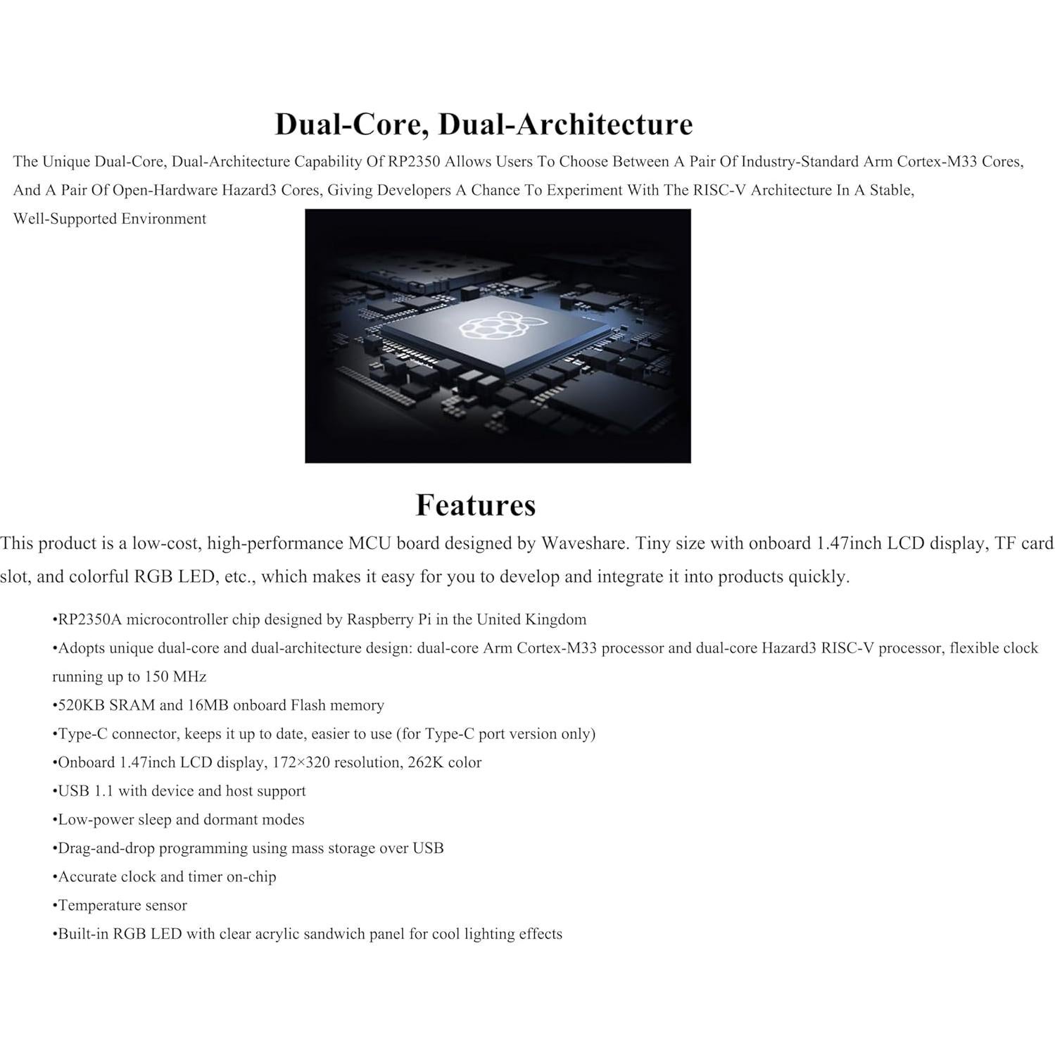 Placa de Desarrollo RP2350 con Pantalla LCD 1.47" y USB