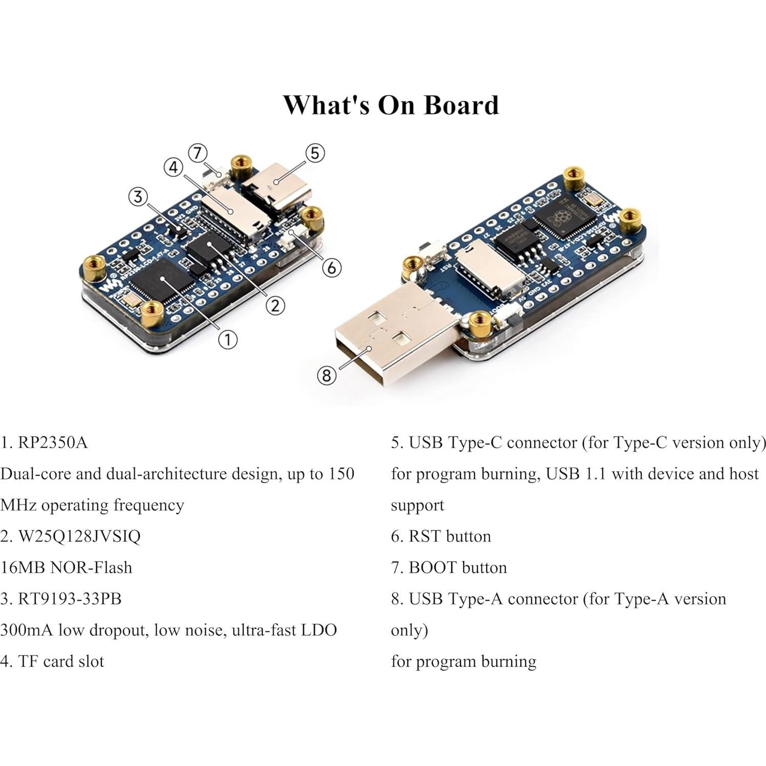 Placa de Desarrollo RP2350 con Pantalla LCD 1.47" y USB