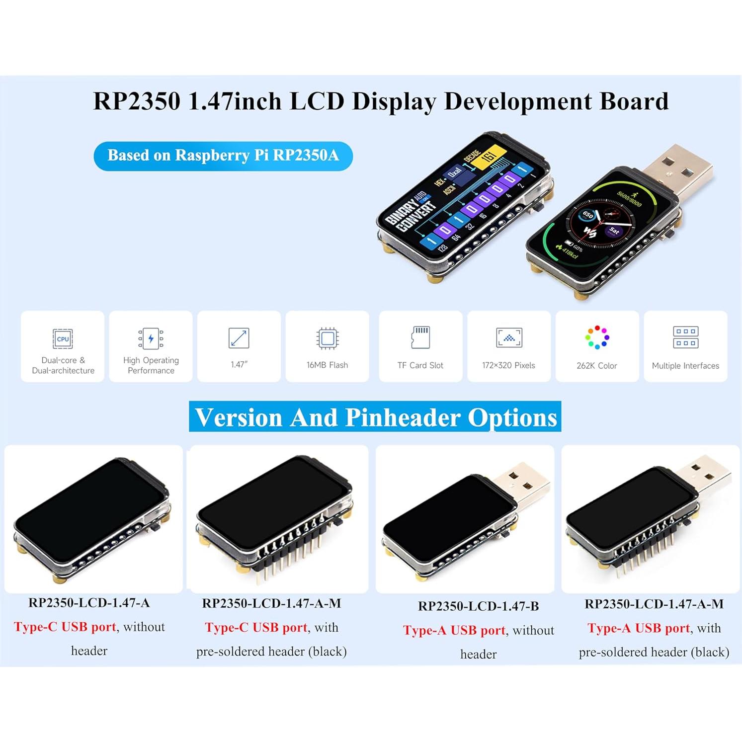 Placa de Desarrollo UeeKKoo RP2350 LCD 1.47" 172x320 RGB