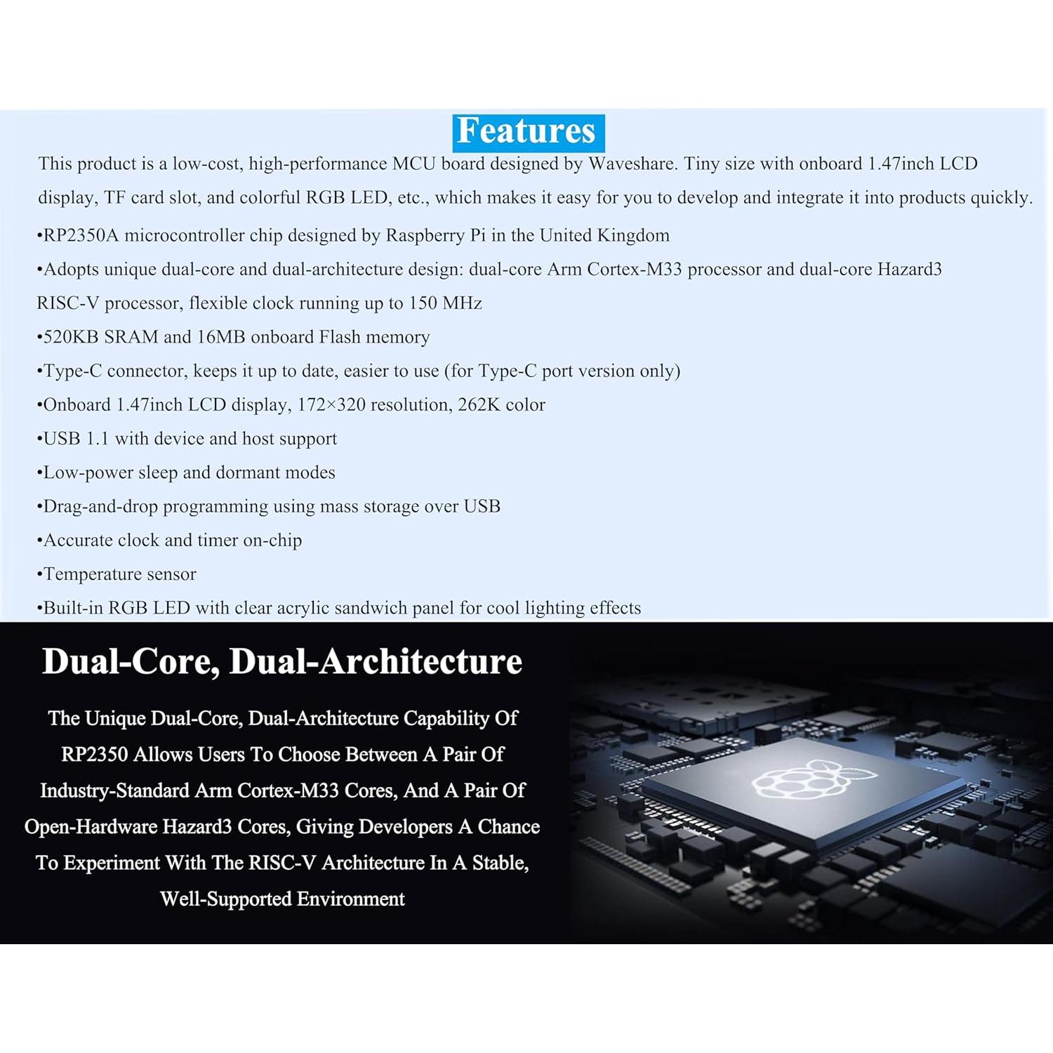 Placa de Desarrollo UeeKKoo RP2350 LCD 1.47" 172x320 RGB