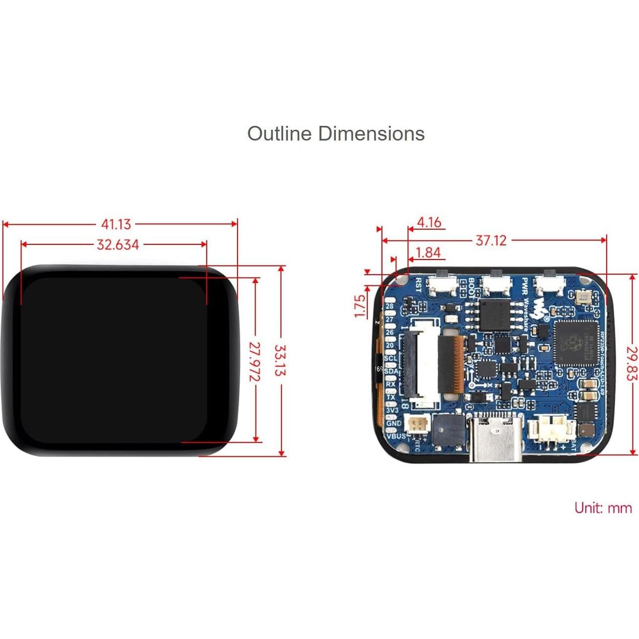 Placa MCU Waveshare RP2350 con Pantalla Táctil 1.69"