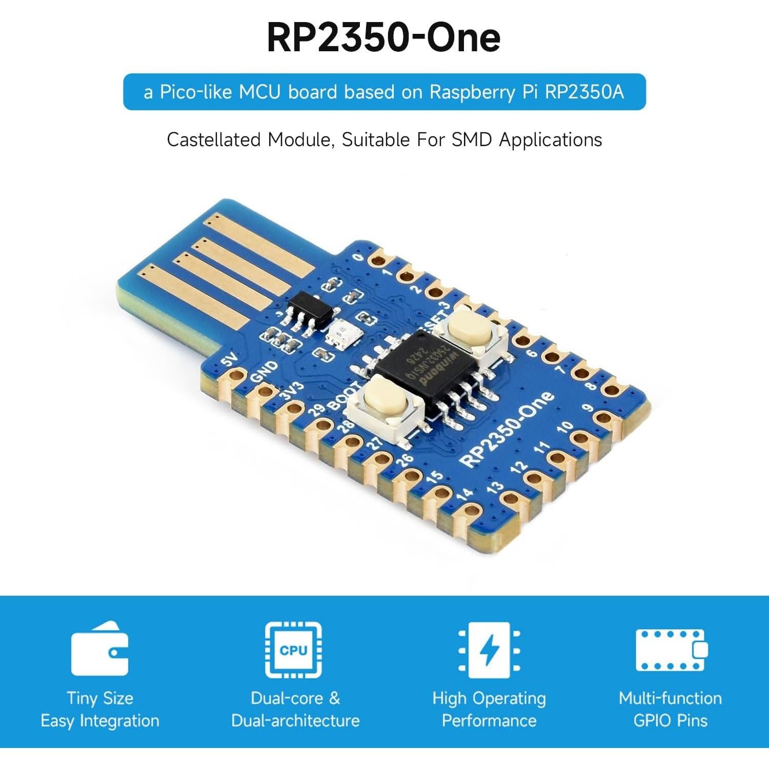 Placa MCU Waveshare RP2350-One 4MB Flash Doble Núcleo