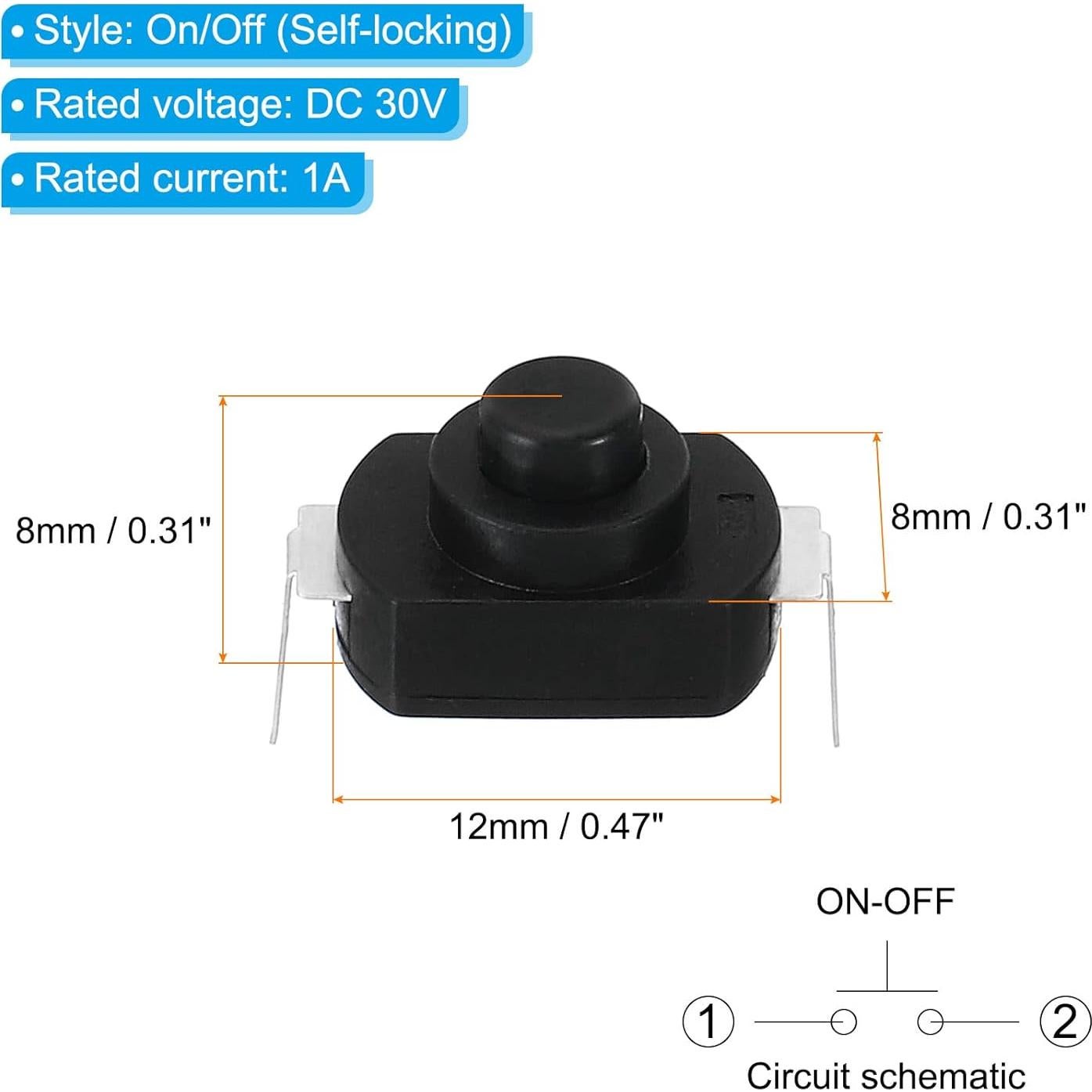 Interruptor de Botón PATIKIL On/Off Auto-Bloqueo 10 Pcs