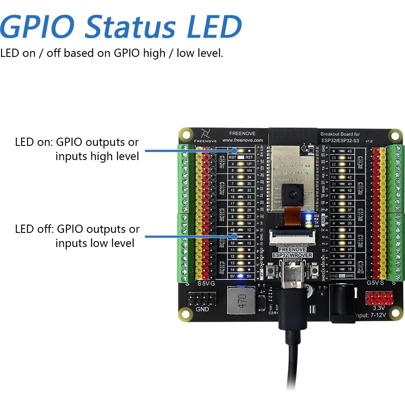 Placa de Expansión Freenove para ESP32/S3 con Salidas 5V y 3.3V