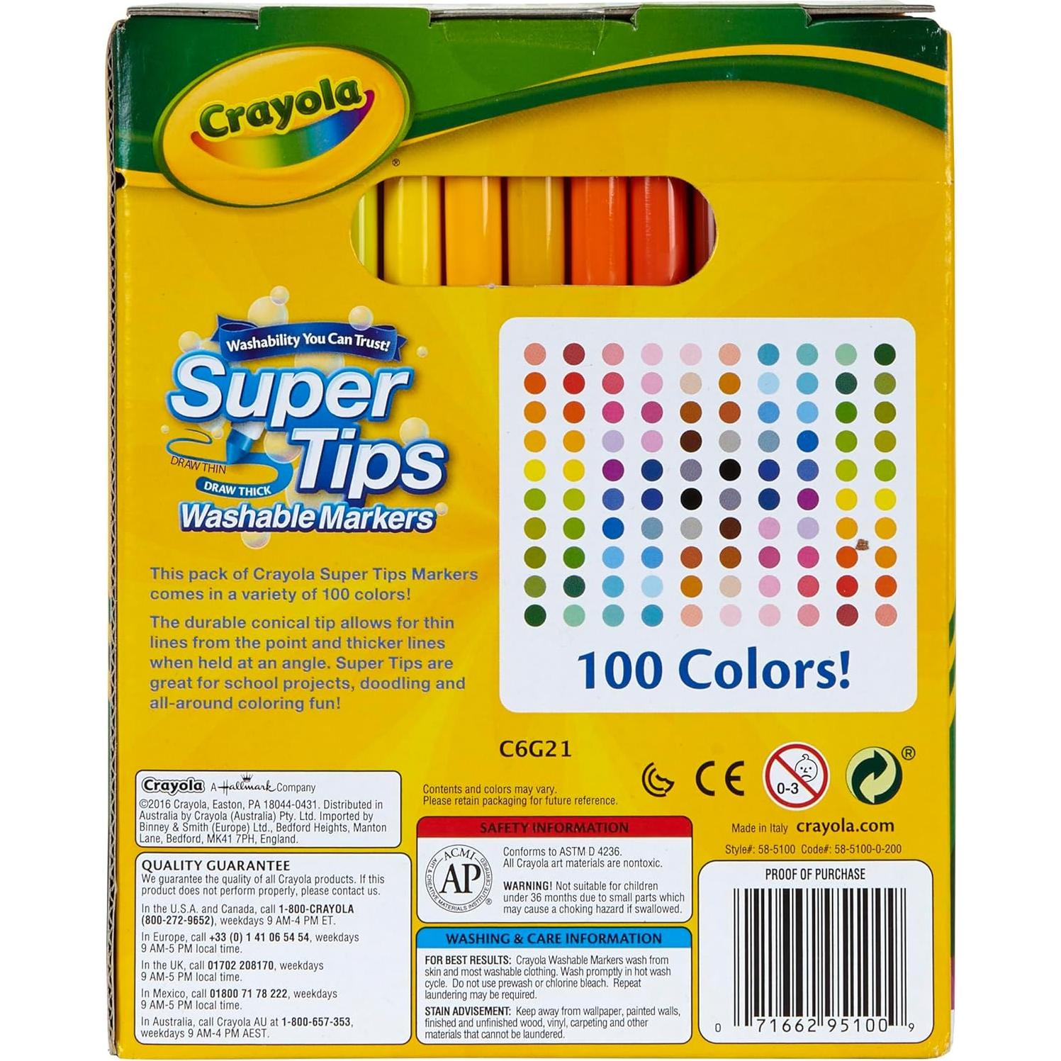 Marcadores Crayola Super Tips 100ct Lavables Multicolor