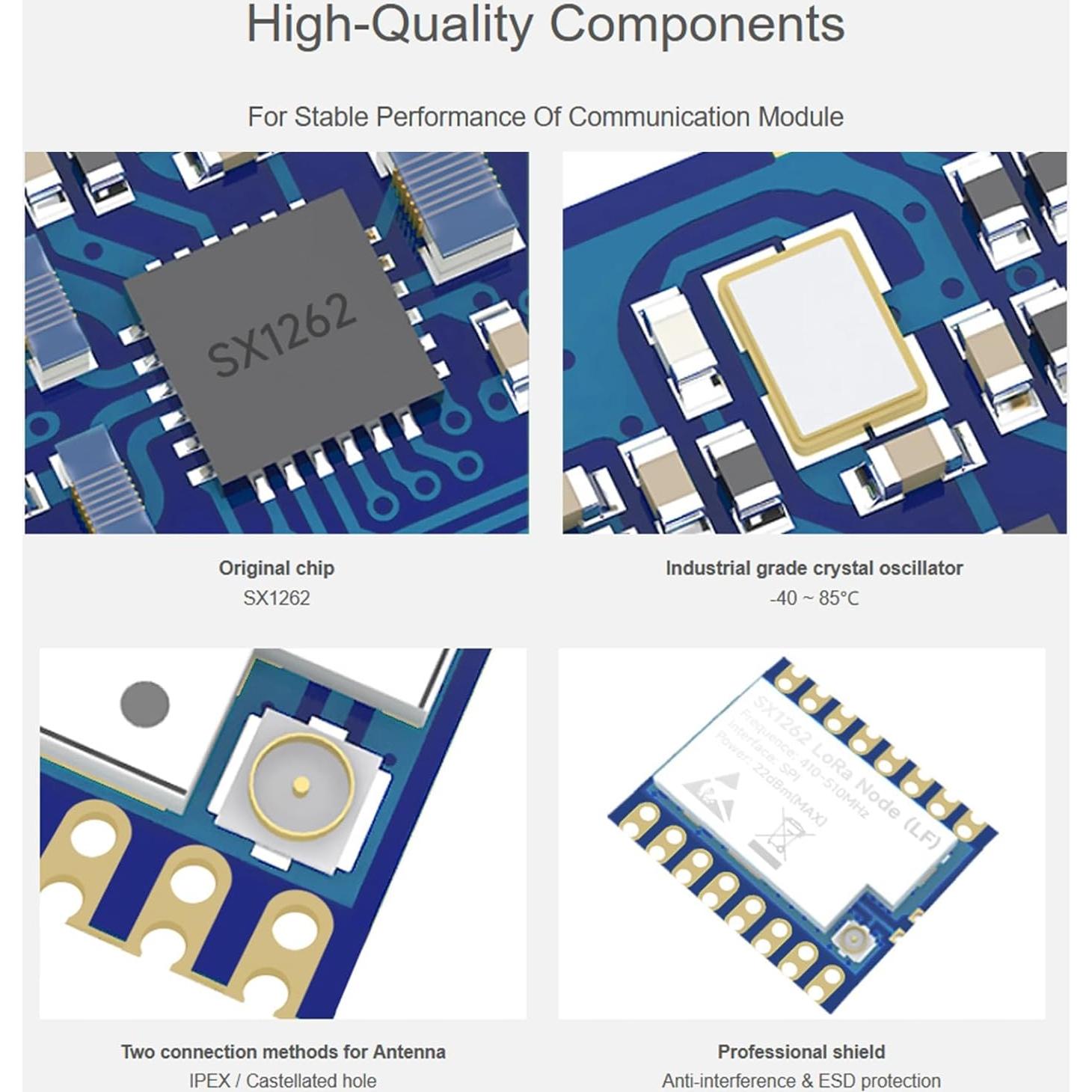 Módulo LoRa UeeKKoo Core1262 SX1262 Sub-GHz 850-930MHz