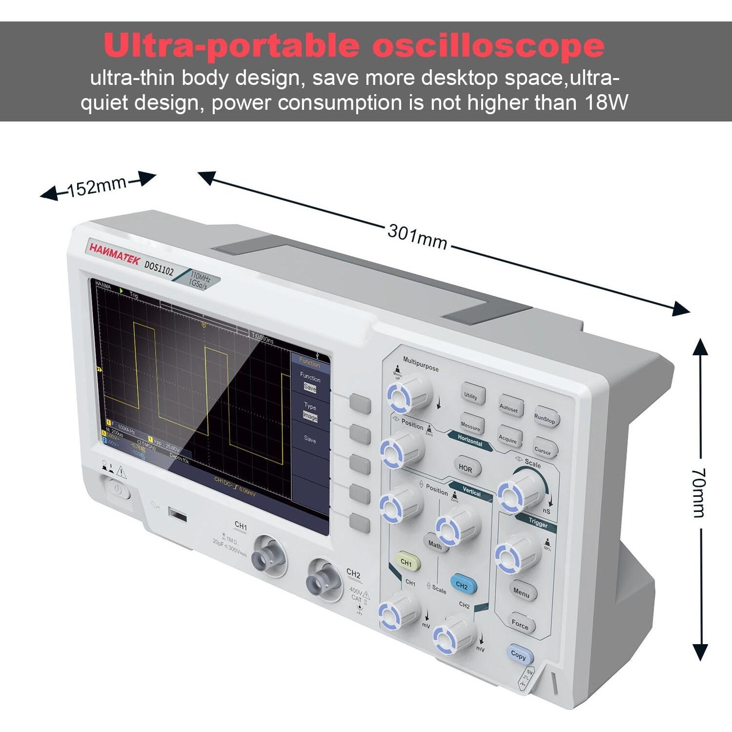 Osciloscopio Digital HANMATEK DOS1102 110MHz 2 Canales 7"
