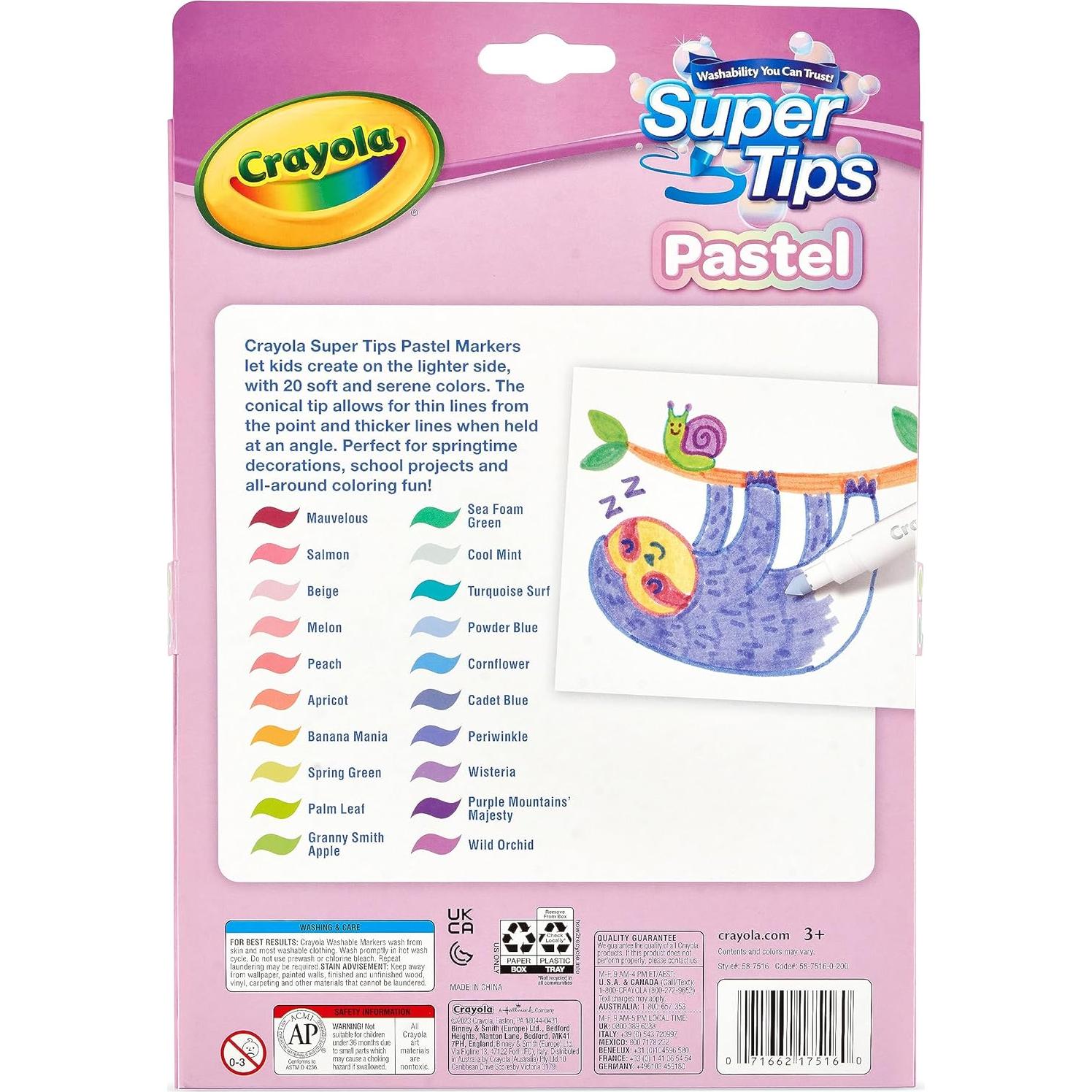 Marcadores Crayola Super Tips Pastel 20 Colores Lavables