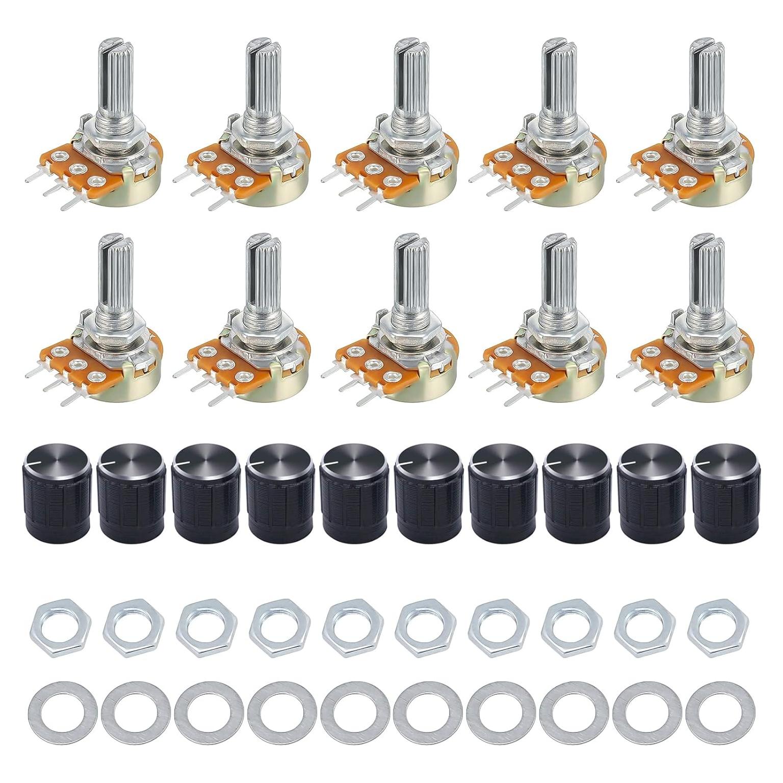 Juego de 10 Potenciómetros Rotativos 10K con Tuercas y Arandelas