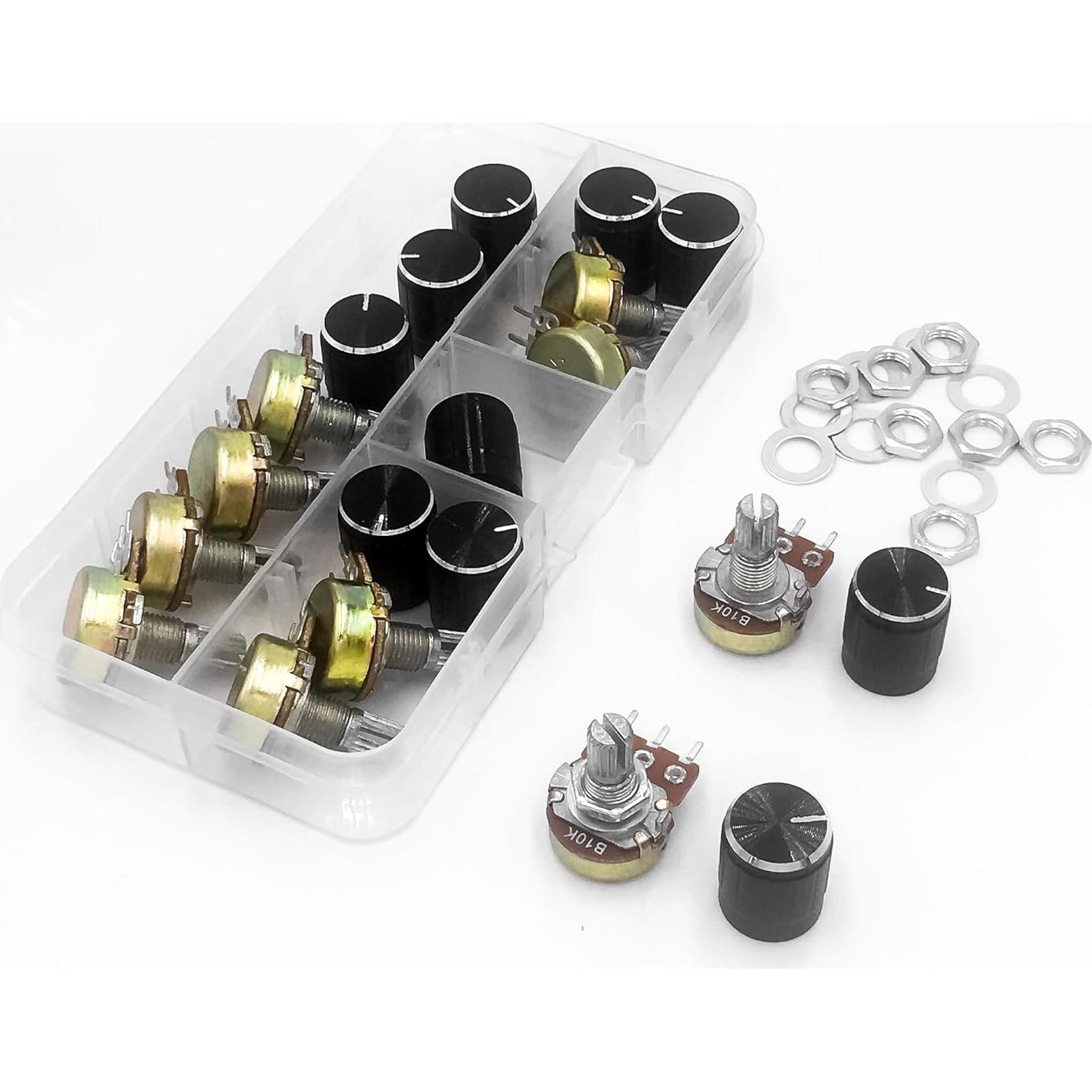 Juego de 10 Potenciómetros Rotativos 10K con Tuercas y Arandelas