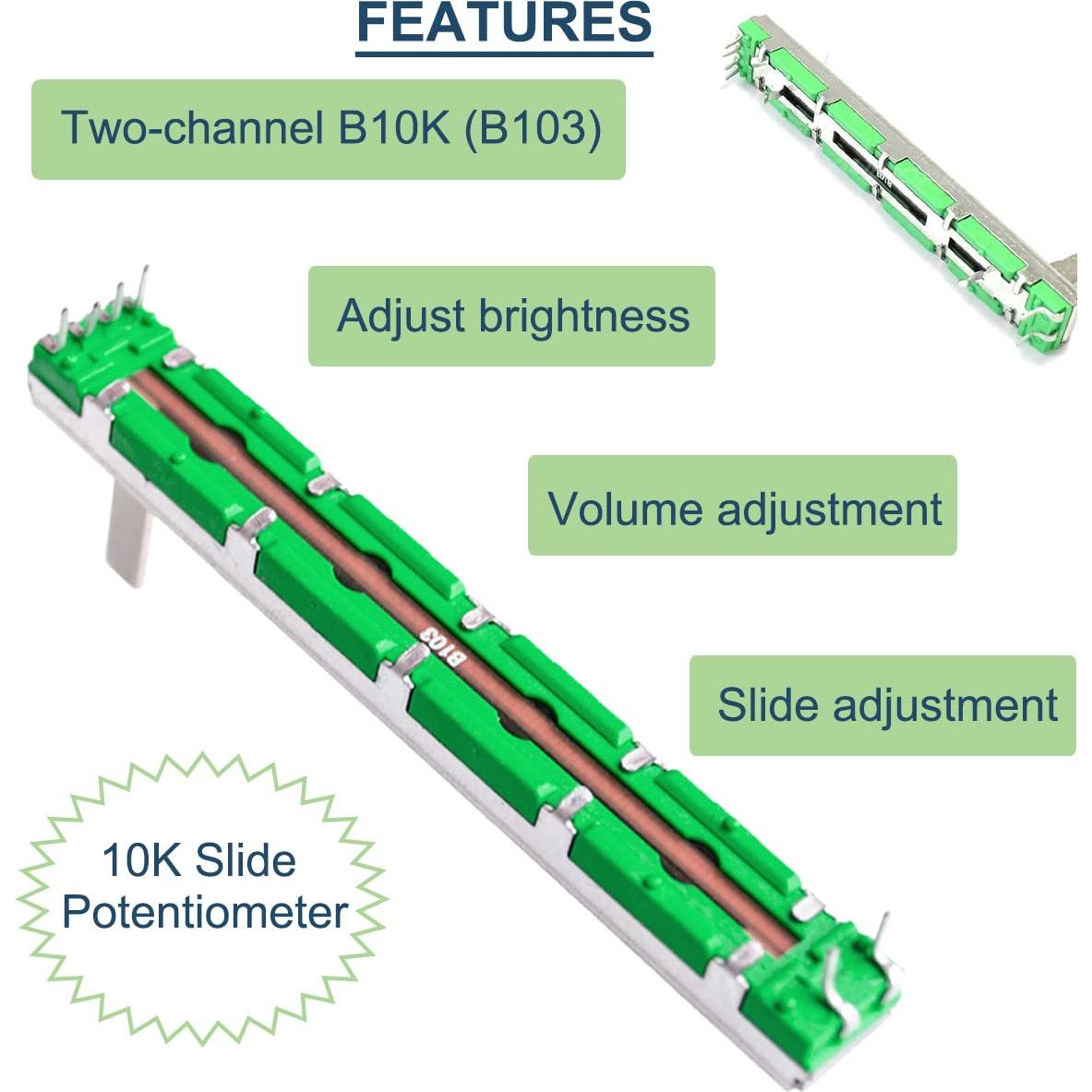 5 Potenciómetros Deslizantes B103 10K Ohm Doble Canal DAOKAI