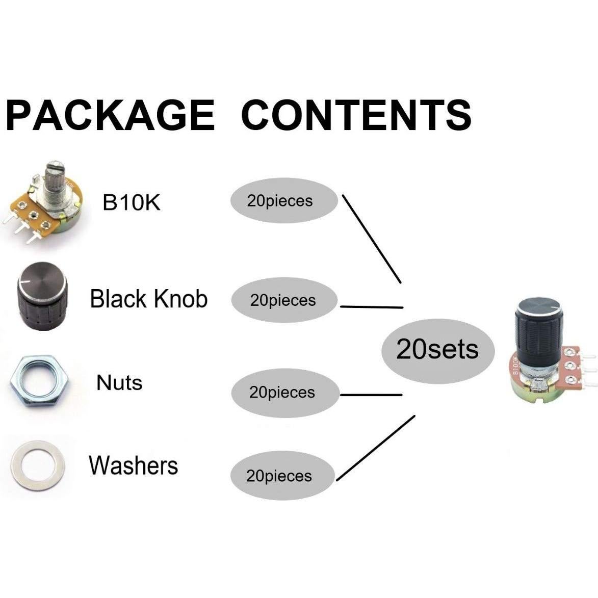 Kit 20 Potenciómetros Lineales Rotativos B10K CenryKay