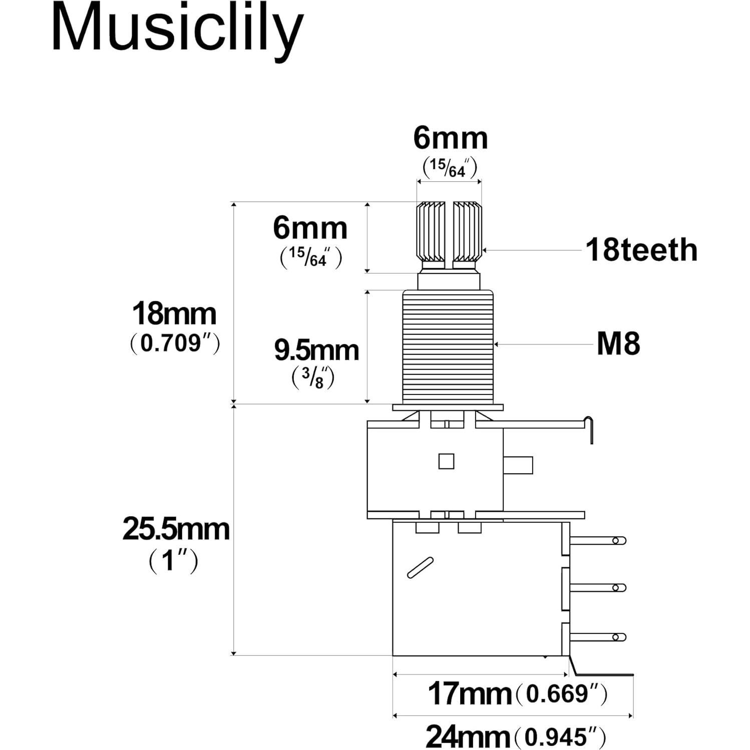 Potenciómetros Push/Pull Musiclily A500K para Guitarra Eléctrica (Juego de 2)