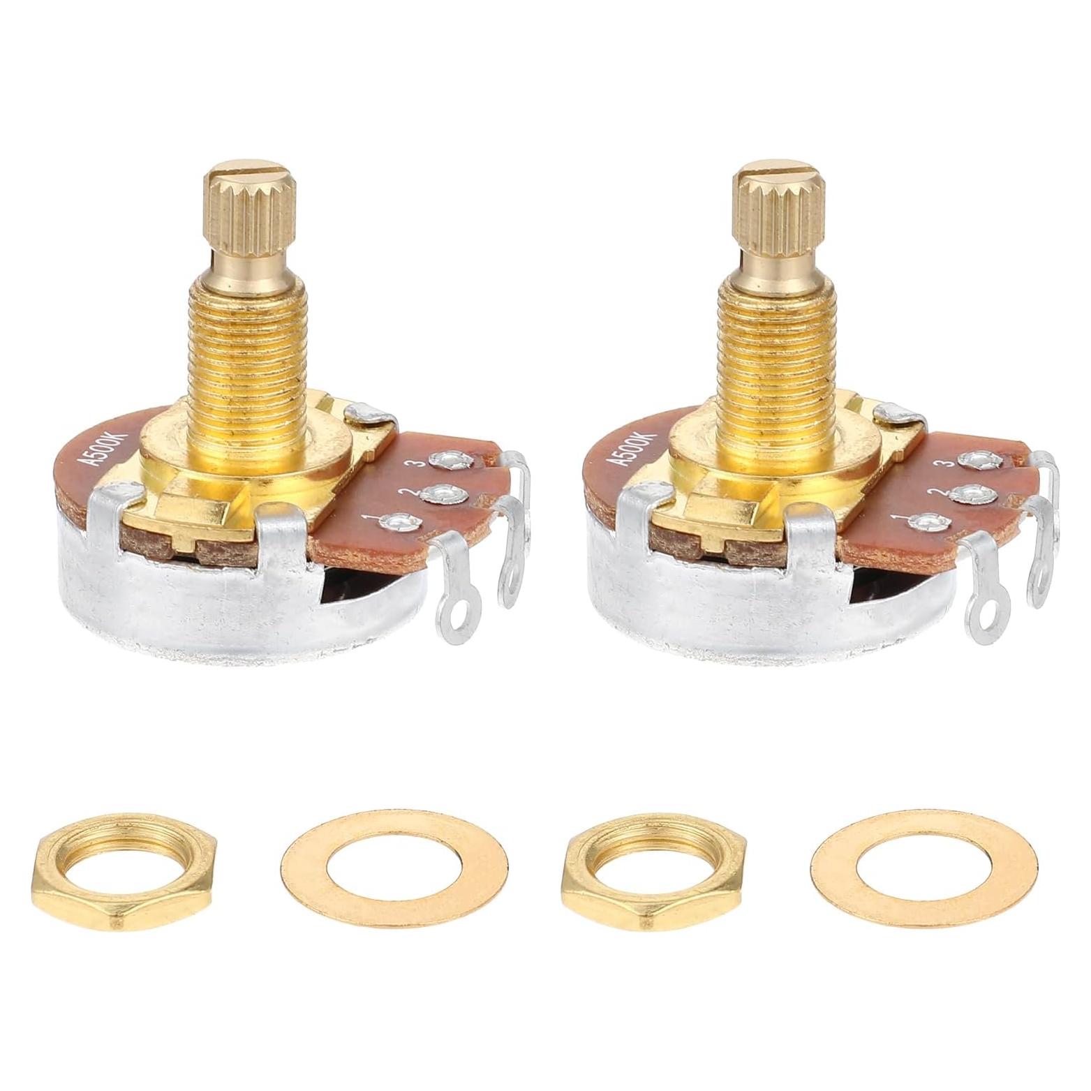 Paquete de 2 Potenciómetros de Guitarra 500k Eje Latón